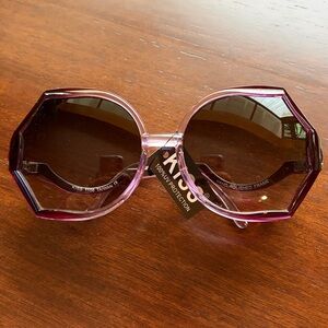 KISS Oversized Purple Ombre Geometric Hexagon Sunglasses Retro 70s Style